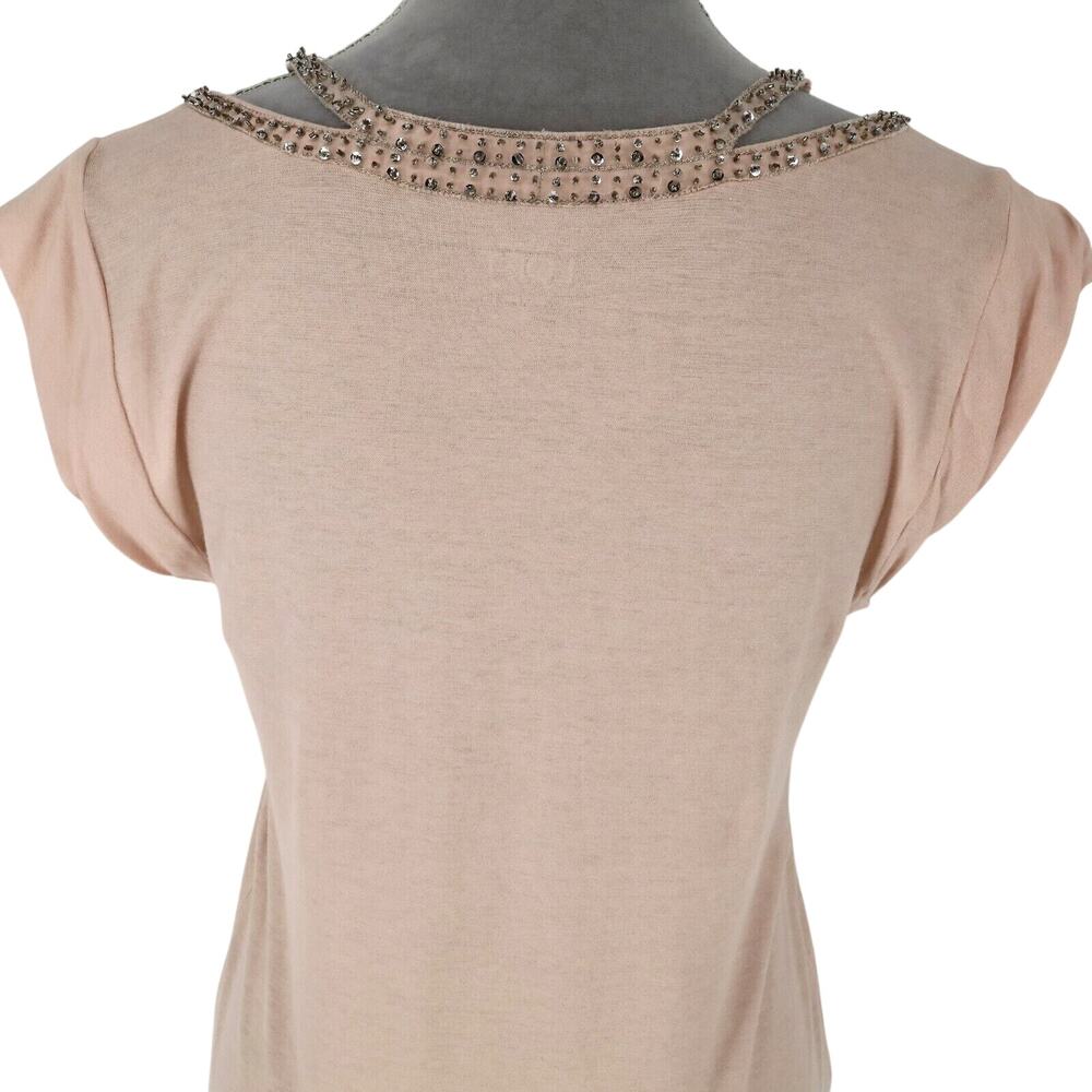 Loft Top Womens Medium Pale Pink Blouse Rhinestones Stretch Knit T-shirt Coastal - Picture 7 of 12